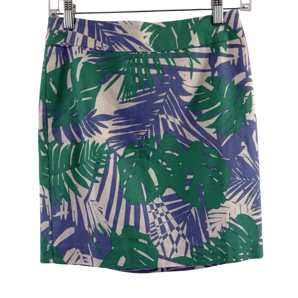 LOFT Petites Tropical Palm Leaf Pencil Skirt 00P Coastal Resort Preppy Tropical